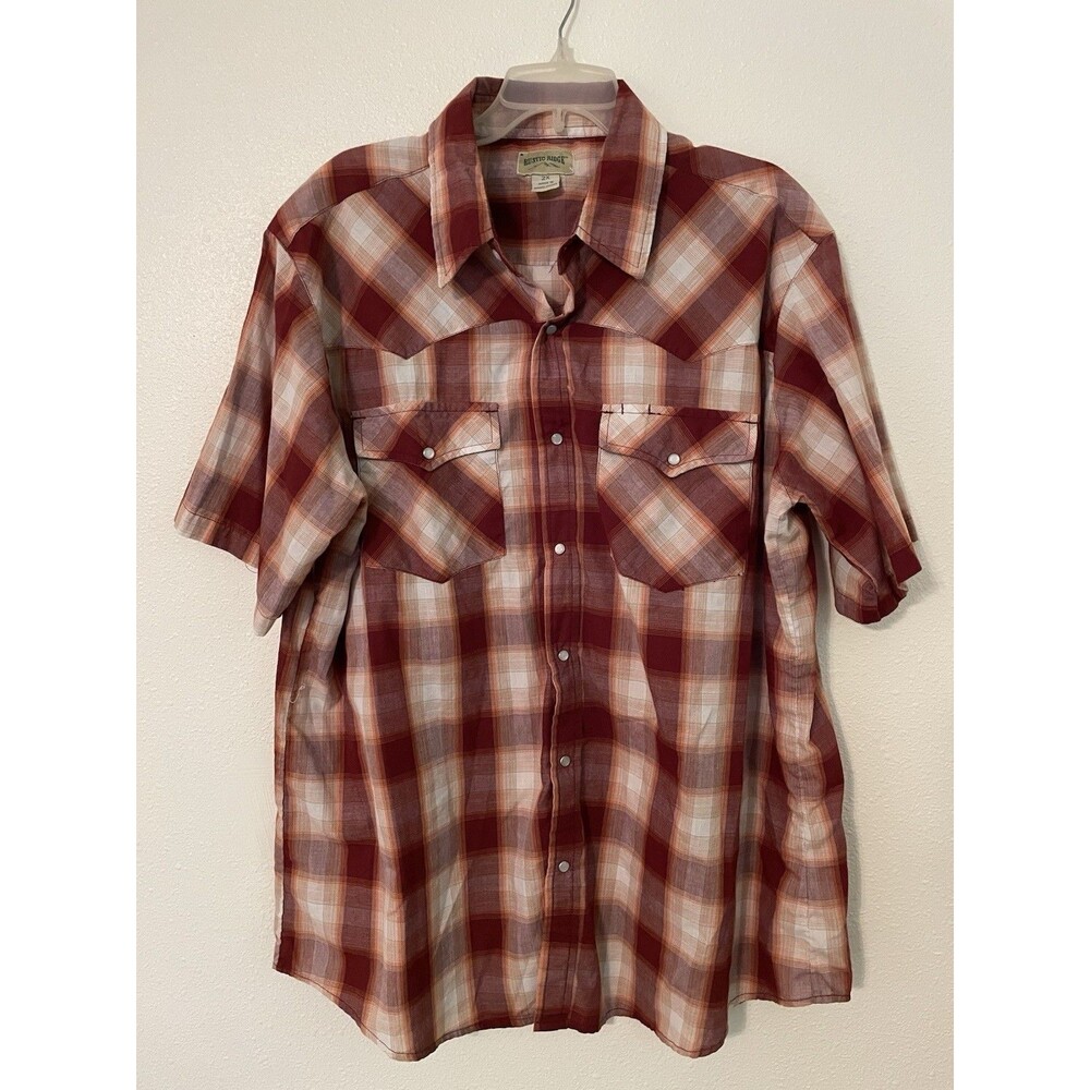 Rustic Ridge Mens Western Shirt 2X Red Short Sleeve Cowboy Pearl Snaps Plaid